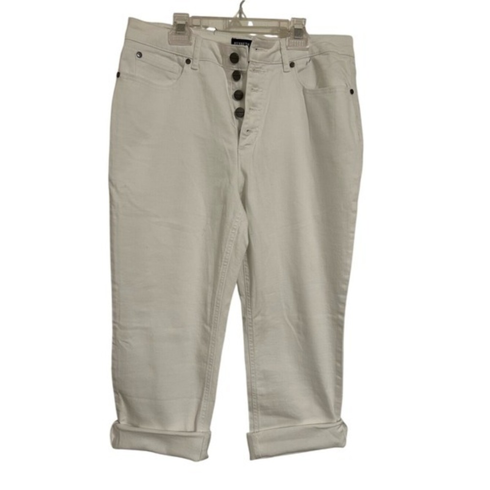 Kenneth Cole New York White Button Fly Capri Jeans Womens 10 Cropped Denim